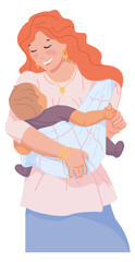 Mom carrying baby in wrap. Happy parenting lifestyle