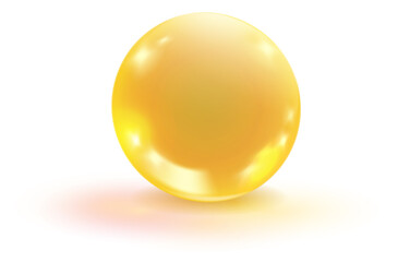 Oil drop. Realistic golden vitamin capsule. Yellow bubble