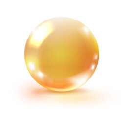 Golden essence drop. Realistic shining oil bubble