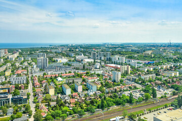 panoramic view from the 32nd floor of Olivia Star on the city of the sea, Gdansk in Poland