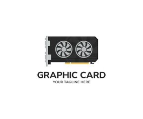 Computer graphic card, graphics card GPU logo design. Professional gaming graphic card. IT hardware. Computer gaming powerful graphic card vector illustration.