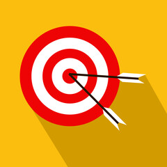 Two arrows hit the center of the target. Achieving goals  concept