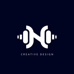 Minimal Letter N Dumbbell Logo Design , N Gym Logo Design