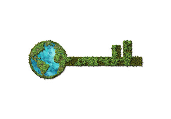 Green Key Environment day concept 3d design. Happy Environment day, 05 June. Isolated 3d render...