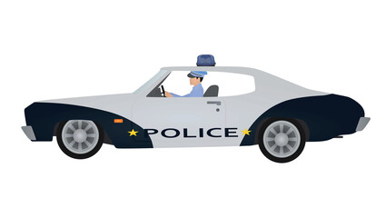 Policeman driving police car. vector