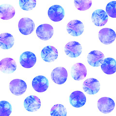 Blue violet watercolor design circles pattern on white background. Vector illustration.