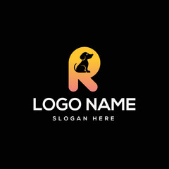 R Dog Logo negative space Design Template Inspiration, Dog Vector, Initial Logo.