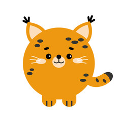 Circle lynx forest animal face with paws icon isolated on white background. Cute bobcat cartoon round shape kawaii kids avatar character. Vector flat clip art illustration mobile ui game application.