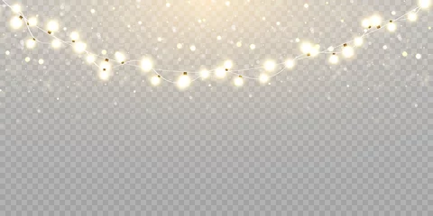Foto auf Acrylglas Christmas lights isolated on transparent background. Set of golden Christmas glowing garlands with sparks. For congratulations, advertising design invitations, web banners. Vector © Valeriia