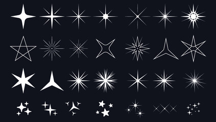 Set de vectores de estrellas y destellos elegantes y minimalistas luces vectoriales iconos