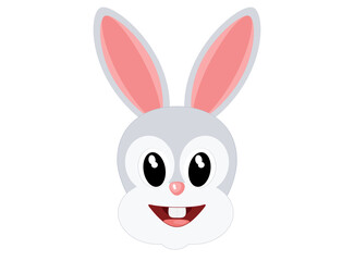 Cute rabbit cartoon face isolated on white, vector illustration
