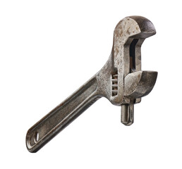 Old iron adjustable wrench, cut out, photo stacking
