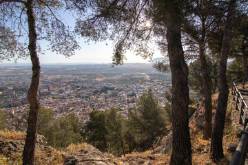 The best views of the city of Jaen, Spain. From the summit of Cerro de Santa Catalina. - obrazy, fototapety, plakaty