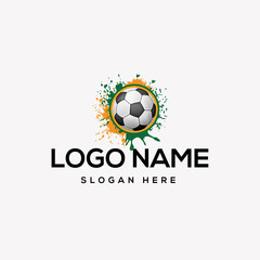Creative Football Sports Company ball on colorful faceted origami abstract background. Icon, logo, composition, illustration