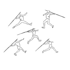 Javelin-throwing athlete, sportsman vector sketch, line, geometric