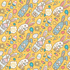 Happy easter rabbit funny seamless pattern vector