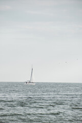 Obraz premium Ship at sea. Yacht in the sea. Recreation on the water