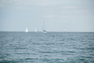 Fototapeta premium Ship at sea. Yacht in the sea. Recreation on the water