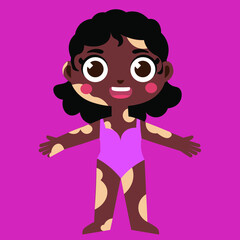 Little girl with vitiligo. Vector illustration of a child with unusual appearance. World Vitiligo Day. A different kind of beauty. Love yourself, accept your body. Self-love. 