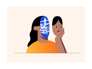 Anxiety disorder concept. Disorder in women who experience stress and nervousness. The girl is experiencing mental chaos. The woman suffers from a brain disorder and experiences emotional instability.