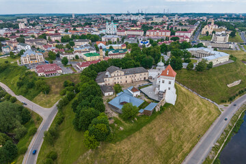 aerial panoramic view promenade overlooking the old city and historic buildings of medieval castle near wide river