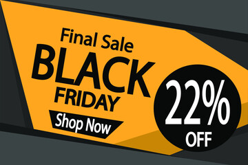 22% off black friday. Banner 22% discount para promoção final in black.