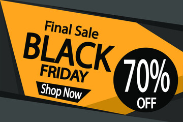 70% off black friday. Banner 70% discount para promoção final in black.