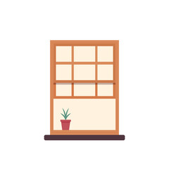 Wooden window vector. Traditional wooden window isolated. Cartoon vector window - element of architecture and interior design.