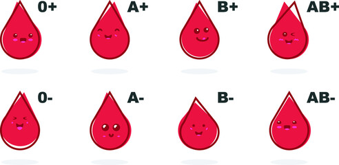 Blood Types - 0+, A+, B+, AB+,0-, A-, B-, AB-