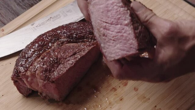 Steak being sliced up
