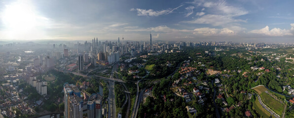 Naklejka premium Panoramic of modern Skyscraper at Kuala Lumpur, Malaysia in the morning