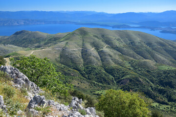 ISLAND OF CORFU IN GREECE, HILLS AND VIEWS OVER THE IONIAN SEA