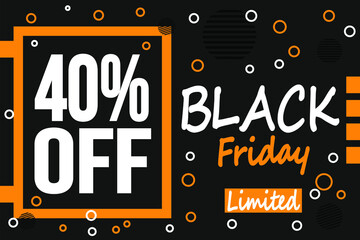 40% off black friday sale banner template graphic image. Vector illustration.