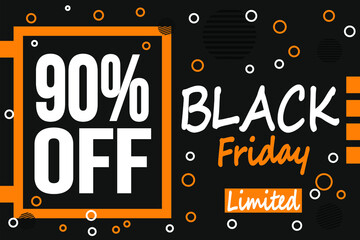 90% off black friday sale banner template graphic image. Vector illustration.