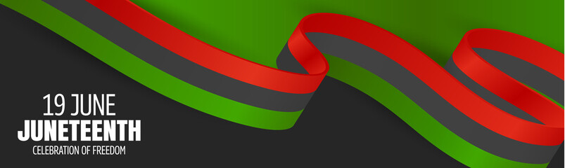 Juneteenth Freedom Day. 19 June African American Emancipation Day. Annual American holiday. Black, red, and green banner or header background with lettering. Vector illustration.