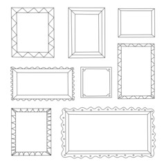 Hand drawn set of doodle frames. Vector illustration..