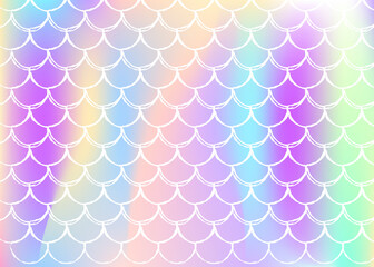 Gradient mermaid background with holographic scales.