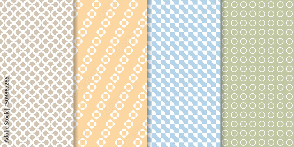 Wall mural set of minimal geometric texture seamless patterns. repeating simple geometrical shapes backgrounds.