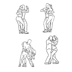 Sexy Salsa couple dancing continuous one line drawing. Latin ballroom dance, isolated on white. Hand drawn dancer vector clip art sketch style. Minimalistic contour illustration