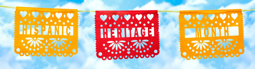 Hispanic heritage month background with mexican paper flags