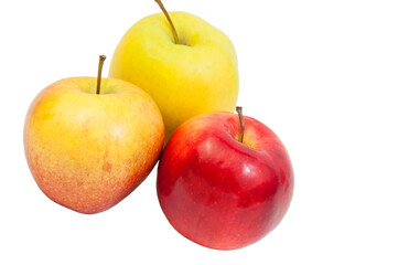 red and yellow apples on a white background. the concept of making apple juice. healthy food illustration. juicy sweet fruits on the table. many big apples on a light texture.