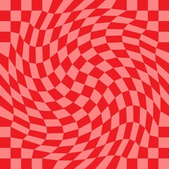 Red checkerboard pattern background.