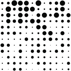 Black polka dots random pattern background. Abstract halftone. Vector illustration.	