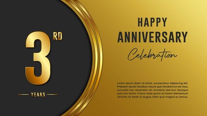 3rd anniversary logo with gold color for booklets, leaflets, magazines, brochure posters, banners, web, invitations or greeting cards. Vector illustration.