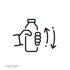 shake the bottle well, shaker icon, hand holding drink, thin line symbol on white background - editable stroke vector illustration - obrazy, fototapety, plakaty