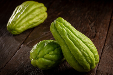 Fototapeta premium Fresh chayote fruits on the table.