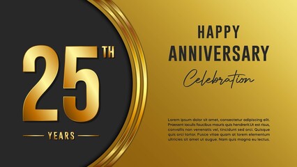 25th anniversary logo with gold color for booklets, leaflets, magazines, brochure posters, banners, web, invitations or greeting cards. Vector illustration.