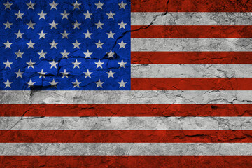 Patriotic cracked wall background in colors of national flag. USA