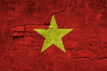 Patriotic cracked wall background in colors of national flag. Vietnam
