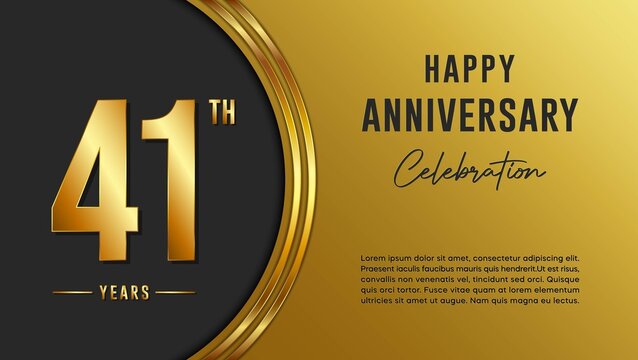 41th anniversary logo with gold color for booklets, leaflets, magazines, brochure posters, banners, web, invitations or greeting cards. Vector illustration.